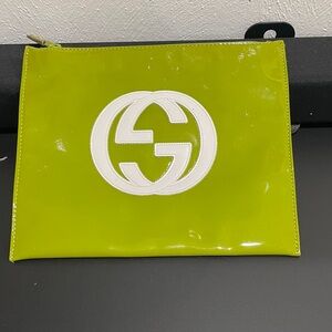 Gucci patent leather clutch green pouch bag purse